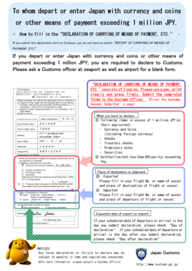 Japan Customs Declaration of Carrying of Means of Payment