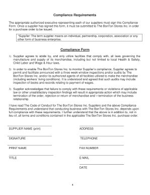 Supplier Compliance Form