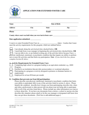 Application for Extended Foster Care