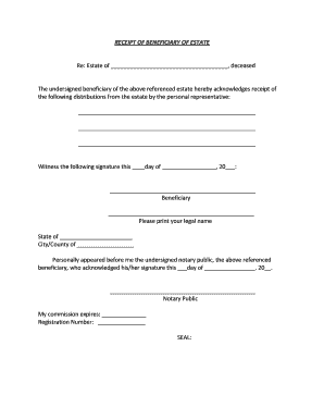 Receipt of Beneficiary of Estate
