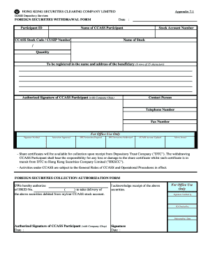 Foreign Securities Withdrawal Form