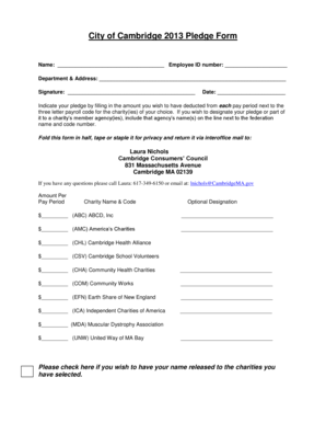 City of Cambridge 2013 Pledge Form
