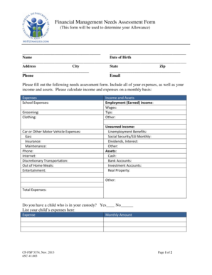 Financial Management Needs Assessment Form