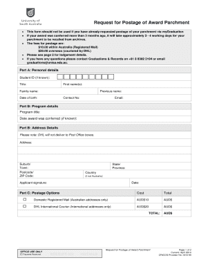 Request for Postage of Award Parchment