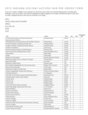 Indiana Holiday Author Fair Pre-Order Form