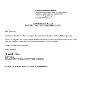 Non-Domestic Rates Property Occupancy Questionnaire