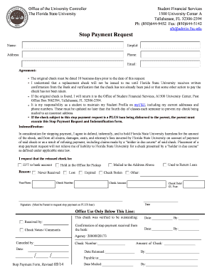 Florida State University Stop Payment Request