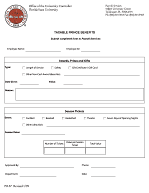 Florida State University Taxable Fringe Benefits Form