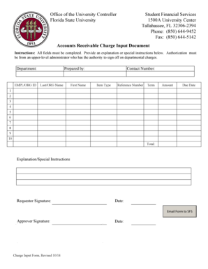 Florida State University Accounts Receivable Charge Input Document