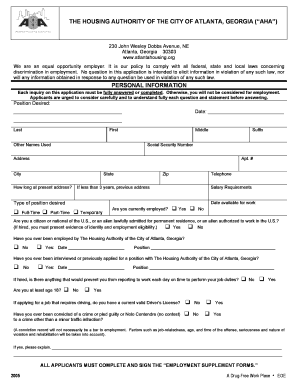 Atlanta Housing Authority Employment Application