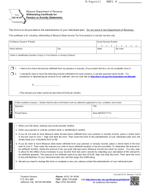Missouri Form W-4P Pension Withholding Certificate