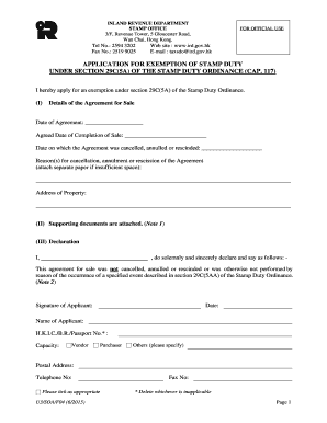 Hong Kong Stamp Duty Exemption Application
