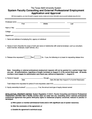 Texas A&M Faculty Consulting Application