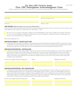 Texas A&M ORP Participation Acknowledgment Form