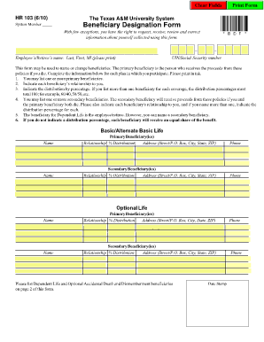 Texas A&M University System Beneficiary Designation Form