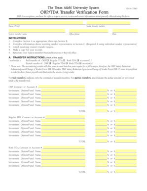 Texas A&M ORP/TDA Transfer Verification Form
