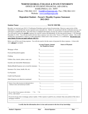 Parent's Monthly Expense Statement