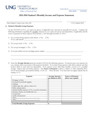 2013-2014 Student Income and Expense Statement