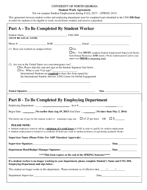 University of North Georgia Student Work Agreement