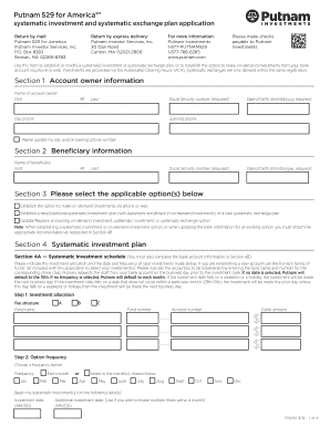 Putnam 529 for America Systematic Investment and Exchange Plan Application