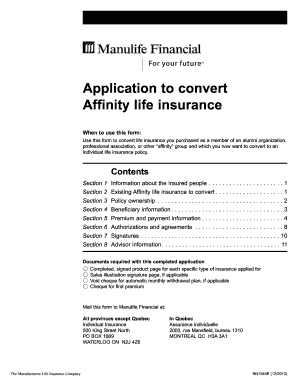 Application to Convert Affinity Life Insurance
