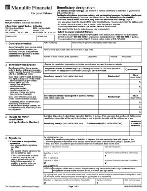 Beneficiary Designation Form for Life Policies
