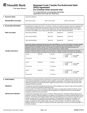 Business Funds Transfer Pre-Authorized Debit Agreement