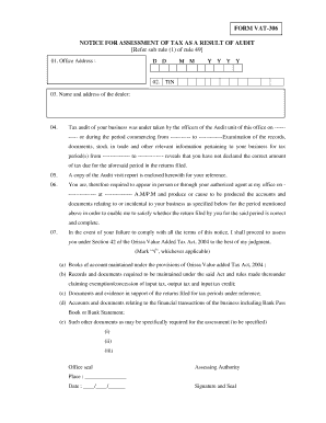 VAT-306 Notice for Assessment of Tax