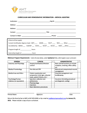 Curriculum and Demographic Information Form