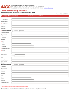 AACC 2008 Membership Renewal Form