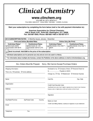 Clinical Chemistry Subscription Form