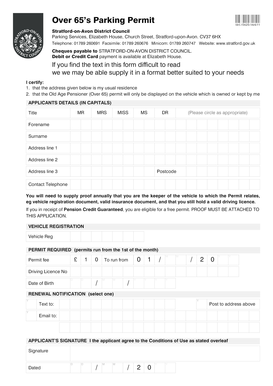 Over 65’s Parking Permit Application