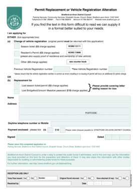 Stratford-on-Avon Vehicle Registration Alteration Form
