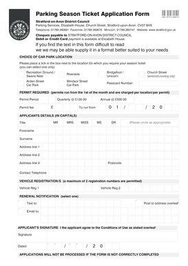 Stratford-on-Avon Parking Season Ticket Application