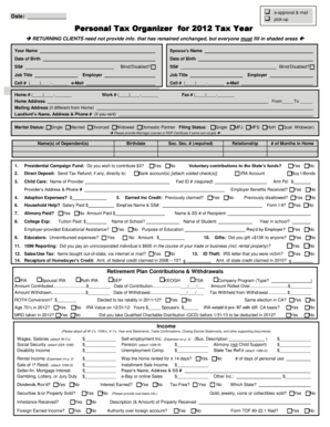 2012 Personal Tax Organizer