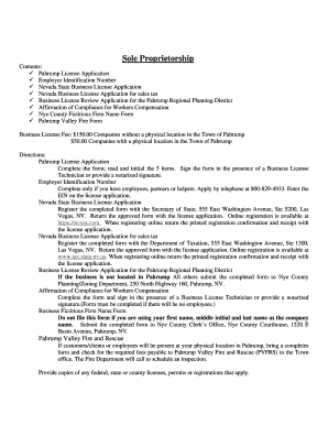 Nevada Sole Proprietorship Business License Application