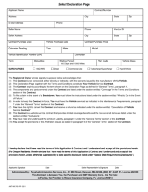 Vehicle Service Contract Declaration Page