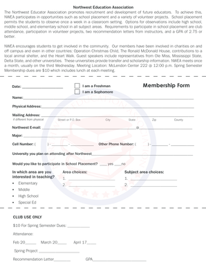 Membership Form - Northwest Mississippi Community College - northwestms