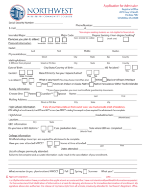 Northwest Mississippi Community College Application for Admission