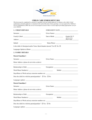 Child Care Enrolment Form