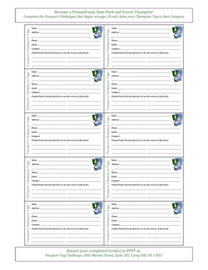 Pennsylvania State Park and Forest Champion Form