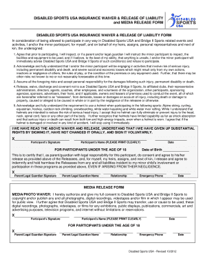 Disabled Sports USA Insurance Waiver and Release of Liability