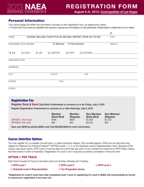 2013 NAEA Registration Form