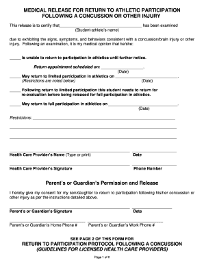 Medical Release for Return to Athletic Participation