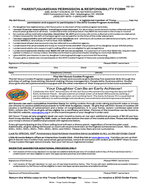 Girl Scout Cookie Program Permission Form