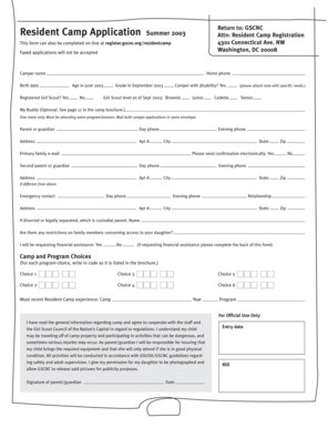 Girl Scout Resident Camp Application
