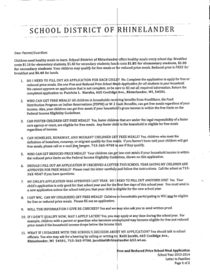 Free and Reduced Price School Meal Application