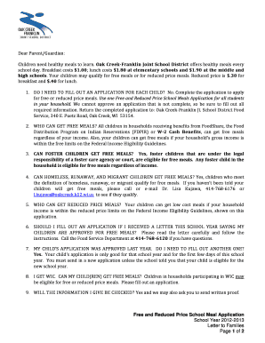 Free and Reduced Price School Meal Application