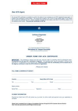IATA Certificate Order Form