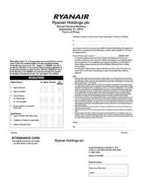 Ryanair Proxy Form 2012